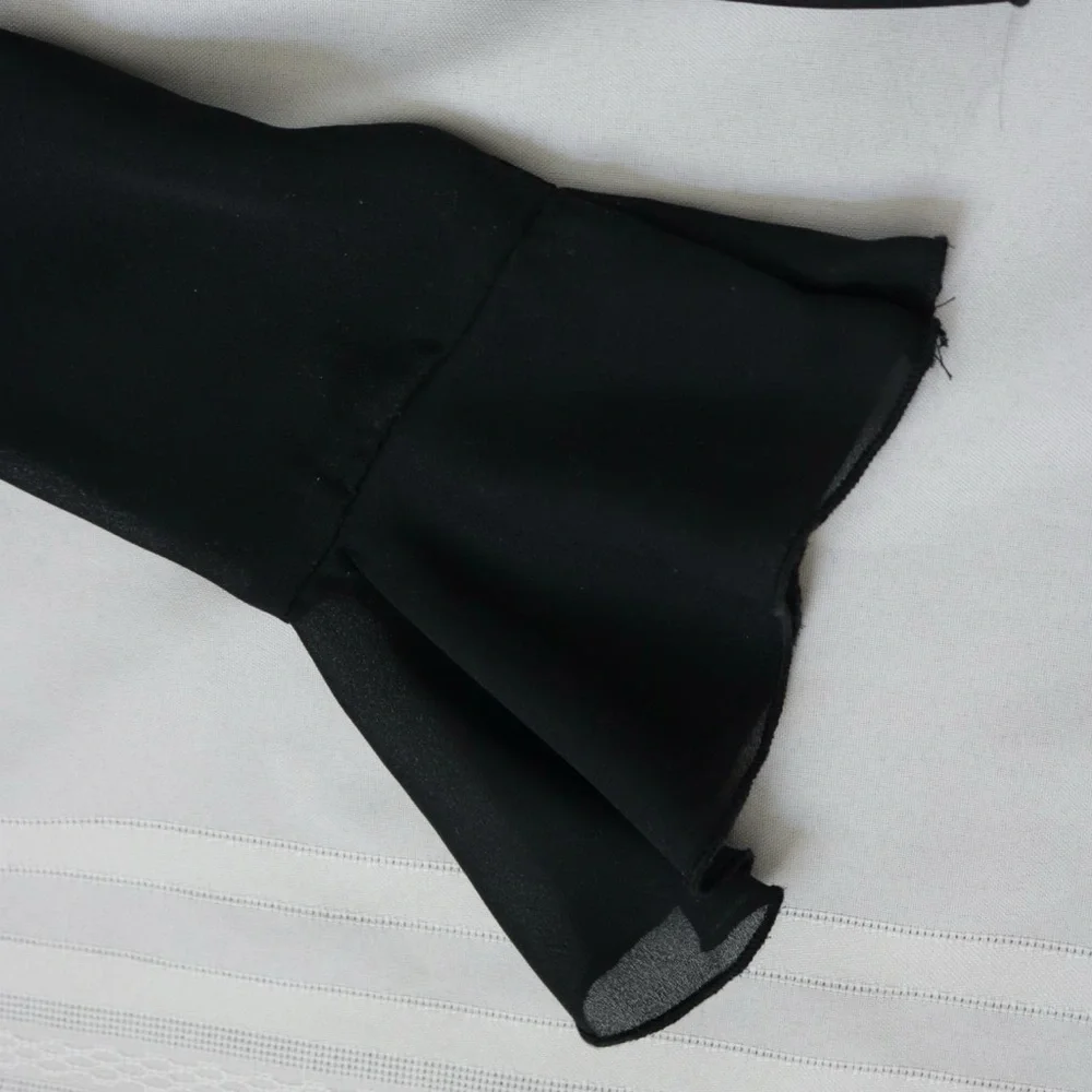 Black sheer mesh ruffle bell sleeve blouse - Picture 5 of 8